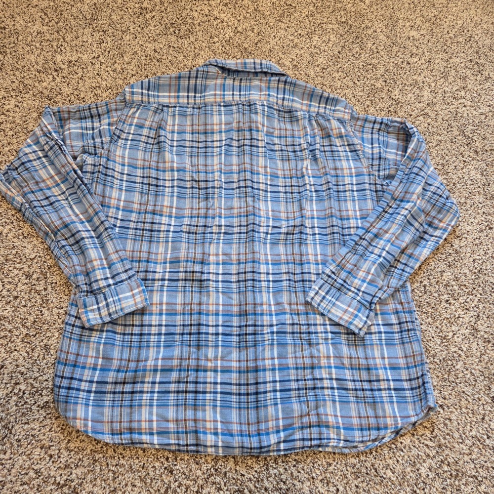 Eddie Bauer Button Down Shirt Mens 2XLT Blue Plaid Cotton Classic Fit Long Sleev - Picture 7 of 7